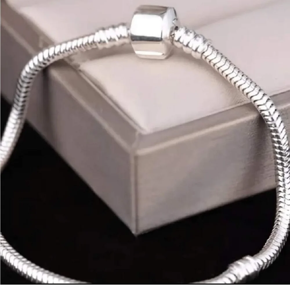 925 sterling silver Round Snake Chain Charm Bracelet 9" - Picture 3 of 7